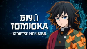 Ilustración de Giyū Tomioka con su haori de media agua y su katana desenvainada, listo para la batalla.