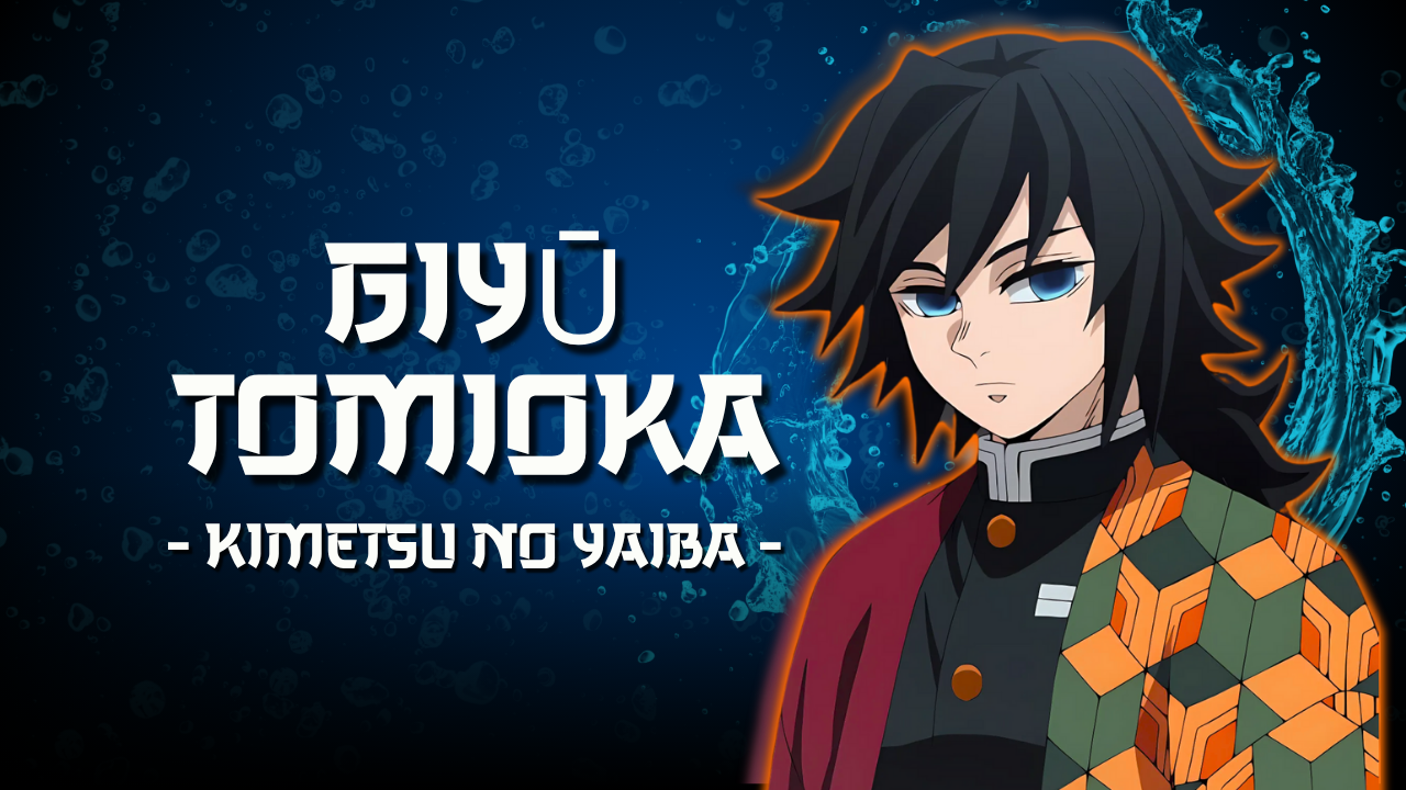Ilustración de Giyū Tomioka con su haori de media agua y su katana desenvainada, listo para la batalla.